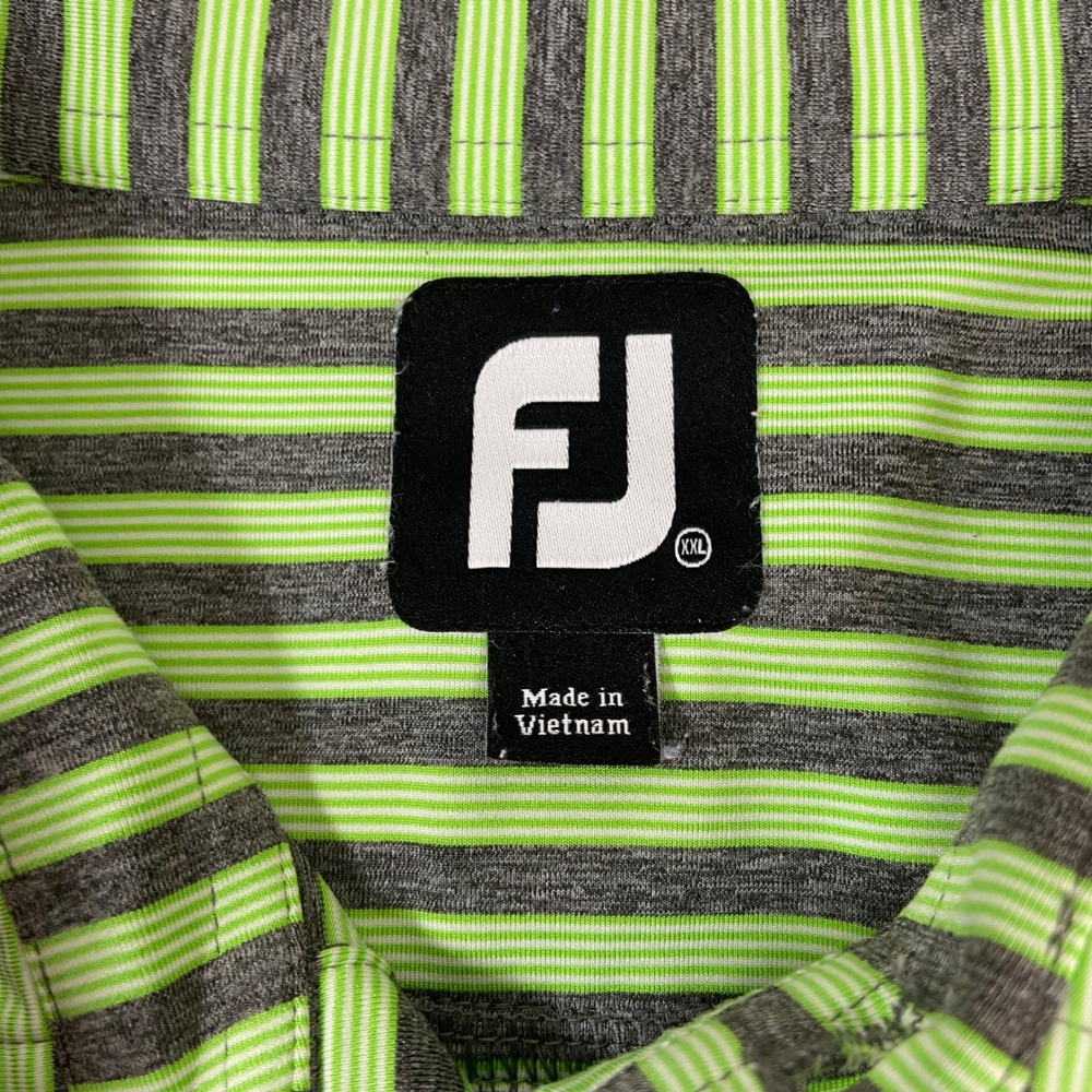 FootJoy Mens XXL Lime Green Gray Striped Golf Polo Shirt Stretch Business Casual - Picture 2 of 8
